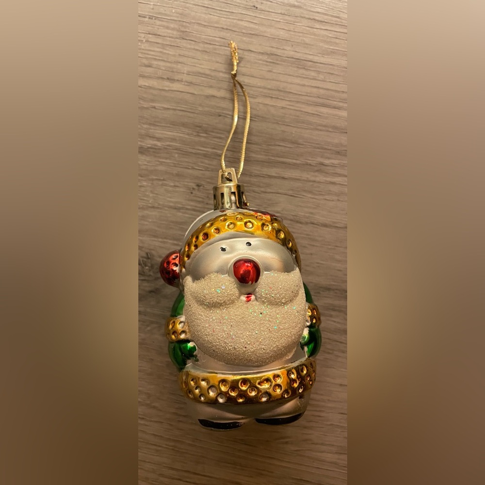 Festive Santa Claus Ornament Gold Red Green Silver and Glitter